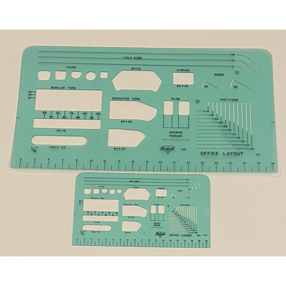 Vtg Pickett Office Layout Drafting Template Lot Of 2 No 1199 1198 Architectural